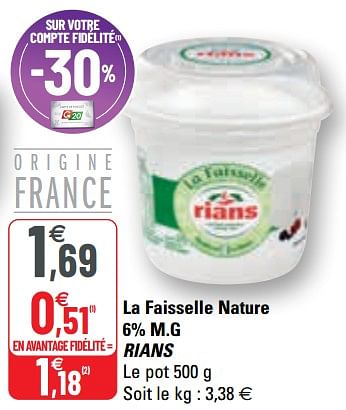Promotions La faisselle nature 6% m.g rians - Rians - Valide de 14/04/2021 à 25/04/2021 chez G20