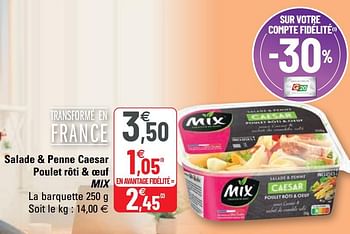 Promotions Salade + penne caesar poulet rôti + oeuf mix - Produit Maison - G20 - Valide de 14/04/2021 à 25/04/2021 chez G20