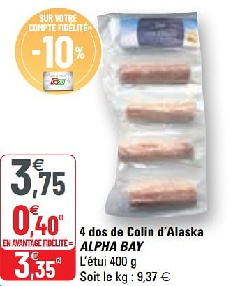 Promotions 4 dos de colin d`alaska alpha bay - Produit Maison - G20 - Valide de 14/04/2021 à 25/04/2021 chez G20