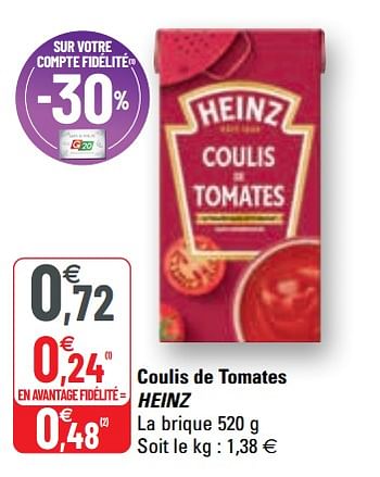 Promoties Coulis de tomates heinz - Heinz - Geldig van 14/04/2021 tot 25/04/2021 bij G20