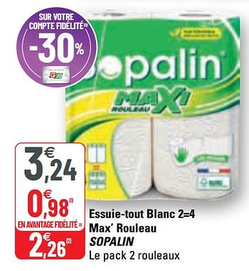 Promotions Essuie-tout blanc max` rouleau sopalin - Sopalin - Valide de 14/04/2021 à 25/04/2021 chez G20