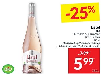 Promoties Listel bio igp sable de camargue grain de gris rosé - Rosé wijnen - Geldig van 20/04/2021 tot 25/04/2021 bij Intermarche
