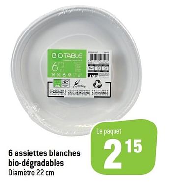 Promotions 6 assiettes blanches bio-dégradables - Produit maison - Match - Valide de 14/04/2021 à 27/04/2021 chez Match
