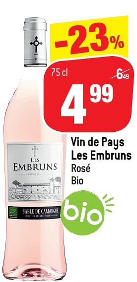 Promotions Vin de pays les embruns rosé bio - Vins rosé - Valide de 14/04/2021 à 27/04/2021 chez Match