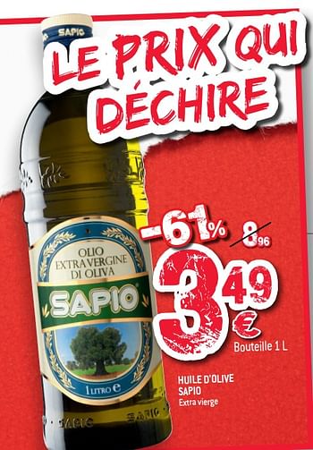 Promotions Huile d`olive sapio - Sapio - Valide de 14/04/2021 à 27/04/2021 chez Match