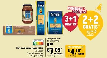 Promotions Pâtes ou sauce pour pâtes de cecco - De Cecco - Valide de 15/04/2021 à 21/04/2021 chez Delhaize