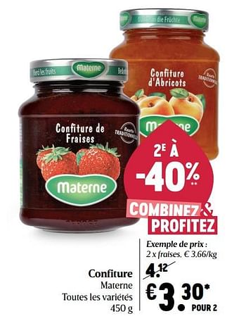 Promotions Confiture materne fraises - Materne - Valide de 15/04/2021 à 21/04/2021 chez Delhaize