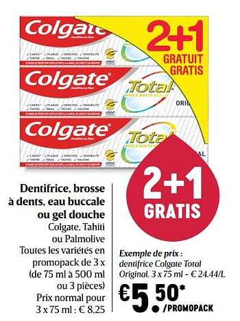 Promoties Dentifrice colgate total original - Colgate - Geldig van 15/04/2021 tot 21/04/2021 bij Delhaize