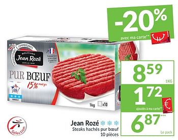 Promotions Jean rozé steaks hachés pur boeuf - Jean Rozé - Valide de 20/04/2021 à 25/04/2021 chez Intermarche