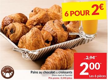 Promotions Pains au chocolat ou croissants - Produit maison - Intermarche - Valide de 20/04/2021 à 25/04/2021 chez Intermarche