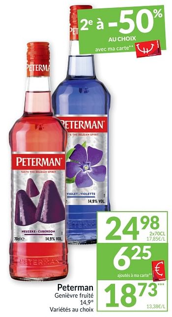 Promotions Peterman genièvre fruité - Peterman - Valide de 20/04/2021 à 25/04/2021 chez Intermarche