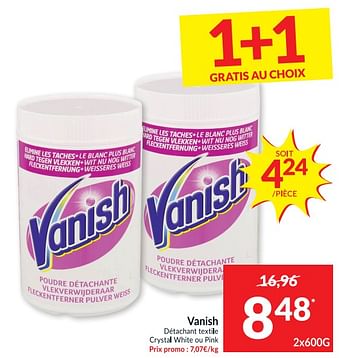 Promotions Vanish détachant texte crystal white ou pink - Vanish - Valide de 20/04/2021 à 25/04/2021 chez Intermarche