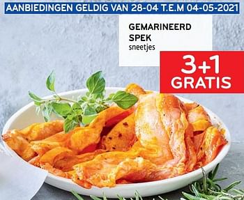 Promoties 3+1 gratis gemarineerd spek sneetjes - Huismerk - Alvo - Geldig van 21/04/2021 tot 04/05/2021 bij Alvo