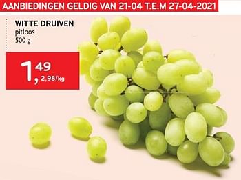 Promoties Witte druiven pitloos - Huismerk - Alvo - Geldig van 21/04/2021 tot 27/04/2021 bij Alvo