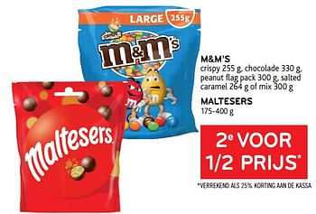 Promotions 2e voor 1-2 prijs m+m`s crispy chocolade peanut flag pack - M&M 's - Valide de 21/04/2021 à 04/05/2021 chez Alvo