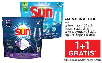 Promoties 1+1 gratis vaatwastabletten sun - Sun - Geldig van 21/04/2021 tot 04/05/2021 bij Alvo