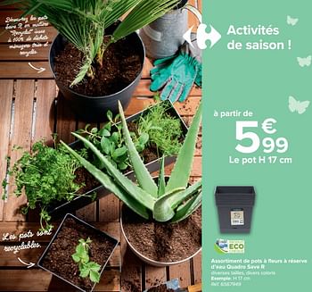 Promotions Assortiment de pots à fleurs à réserve d`eau quadro save r - Produit maison - Carrefour  - Valide de 14/04/2021 à 26/04/2021 chez Carrefour
