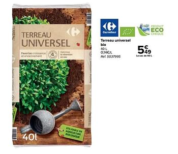 Promotions Terreau universel bio - Produit maison - Carrefour  - Valide de 14/04/2021 à 26/04/2021 chez Carrefour