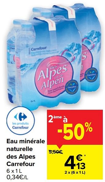 Promotions Eau minérale naturelle des alpes carrefour - Produit maison - Carrefour  - Valide de 14/04/2021 à 26/04/2021 chez Carrefour