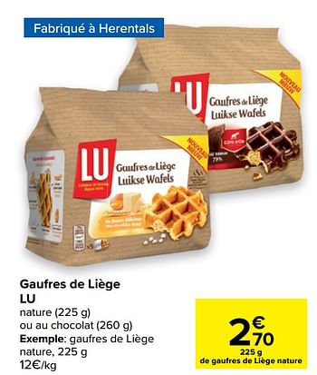 Promotions Gaufres de liège nature - Lu - Valide de 14/04/2021 à 26/04/2021 chez Carrefour