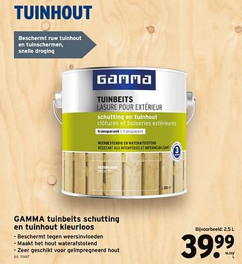 Promoties Gamma tuinbeits schutting en tuinhout kleurloos - Gamma - Geldig van 07/04/2021 tot 30/06/2021 bij Gamma