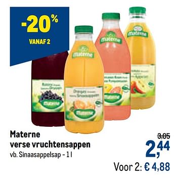 Promoties Materne verse vruchtensappen Sinaasappelsap - Materne - Geldig van 21/04/2021 tot 04/05/2021 bij Makro
