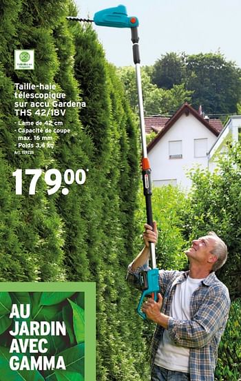 Promotions Taille-haie télescopique sur accu gardena ths 42-18v - Gardena - Valide de 07/04/2021 à 30/06/2021 chez Gamma