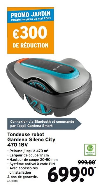Promotions Tondeuse robot gardena sileno city 470 18v - Gardena - Valide de 07/04/2021 à 30/06/2021 chez Gamma