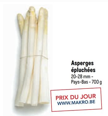 Promotions Asperges épluchées - Produit maison - Makro - Valide de 21/04/2021 à 04/05/2021 chez Makro