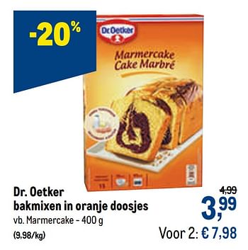 Promotions Dr. oetker bakmixen in oranje doosjes marmercake - Dr. Oetker - Valide de 21/04/2021 à 04/05/2021 chez Makro