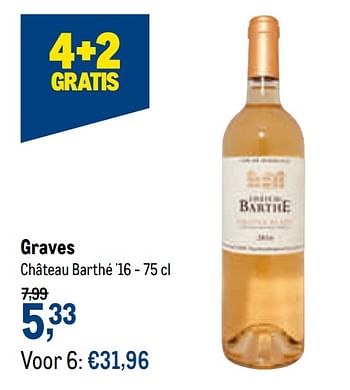 Promoties Graves château barthé - Witte wijnen - Geldig van 21/04/2021 tot 04/05/2021 bij Makro