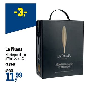 Promotions La piuma montepulciano d`abruzzo - Vins rouges - Valide de 21/04/2021 à 04/05/2021 chez Makro
