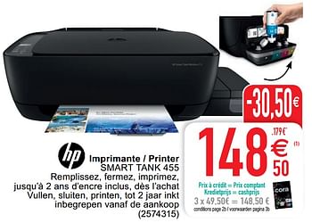 Promoties Hp imprimante - printer smart tank 455 - HP - Geldig van 20/04/2021 tot 03/05/2021 bij Cora