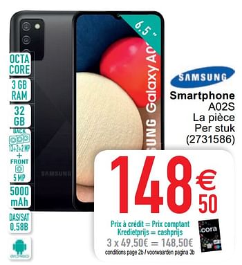 Promoties Samsung smartphone a02s - Samsung - Geldig van 20/04/2021 tot 03/05/2021 bij Cora