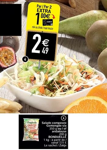 Promoties Salade composée gemengde sla ou - of andalouse bonduelle - Bonduelle - Geldig van 20/04/2021 tot 26/04/2021 bij Cora