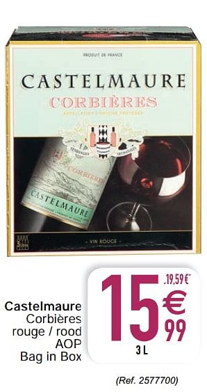 Promotions Castelmaure corbières rouge - rood - Vins rouges - Valide de 20/04/2021 à 26/04/2021 chez Cora