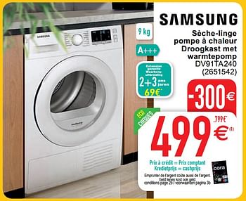 Promoties Samsung sèche-linge pompe à chaleur droogkast met warmtepomp dv91ta240 - Samsung - Geldig van 20/04/2021 tot 03/05/2021 bij Cora