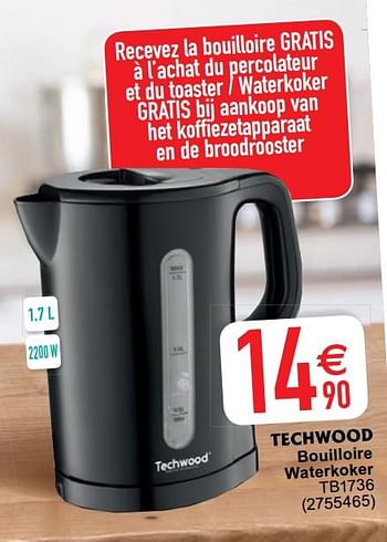 Promoties Techwood bouilloire waterkoker tb1736 - Techwood - Geldig van 20/04/2021 tot 03/05/2021 bij Cora