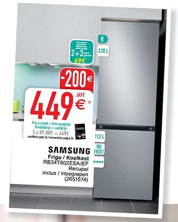 Promoties Samsung frigo - koelkast rb34t602esa-ef - Samsung - Geldig van 20/04/2021 tot 03/05/2021 bij Cora