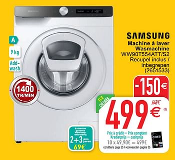 Promoties Samsung machine à laver wasmachine ww90t554att-s2 - Samsung - Geldig van 20/04/2021 tot 03/05/2021 bij Cora
