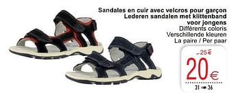 Promotions Lederen sandalen met klittenband voor jongens - Produit maison - Cora - Valide de 20/04/2021 à 03/05/2021 chez Cora