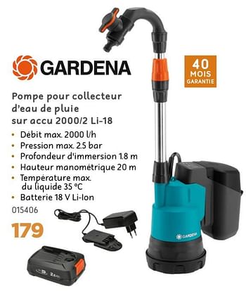 Promotions Gardena pompe pour collecteur d`eau de pluie sur accu 2000-2 li-18 - Gardena - Valide de 02/04/2021 à 30/06/2021 chez Mr. Bricolage