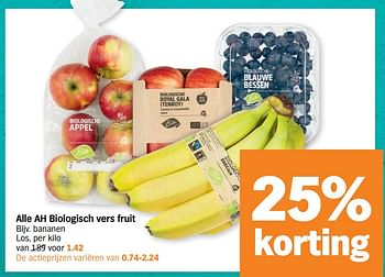 Promoties Alle ah biologisch vers fruit - Huismerk - Albert Heijn - Geldig van 19/04/2021 tot 25/04/2021 bij Albert Heijn