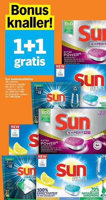 Promoties Sun vaatwastabletten - Sun - Geldig van 19/04/2021 tot 25/04/2021 bij Albert Heijn