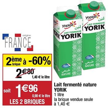 Promoties Lait fermenté nature yorik - Yoplait - Geldig van 06/04/2021 tot 25/04/2021 bij Migros
