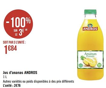 Promotions Jus d`ananas andros - Andros - Valide de 19/04/2021 à 02/05/2021 chez Super Casino