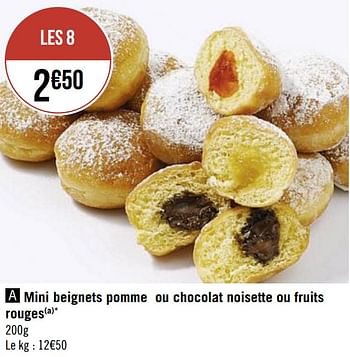 Promotions Mini beignets pomme ou chocolat noisette ou fruits rouges - Produit Maison - Casino - Valide de 19/04/2021 à 02/05/2021 chez Super Casino