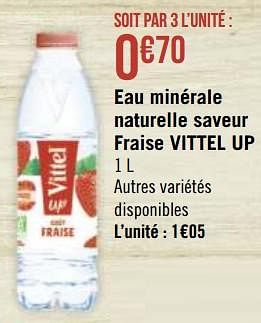 Promotions Eau minérale naturelle saveur fraise vittel up - Vittel - Valide de 19/04/2021 à 02/05/2021 chez Géant Casino