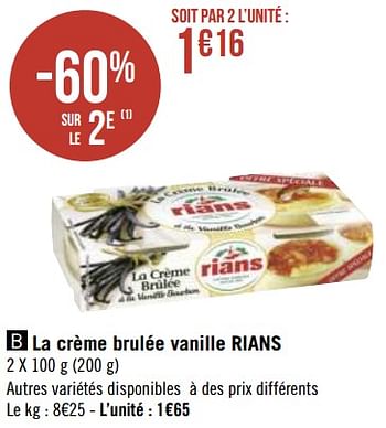 Promotions La crème brulée vanille rians - Rians - Valide de 19/04/2021 à 02/05/2021 chez Géant Casino