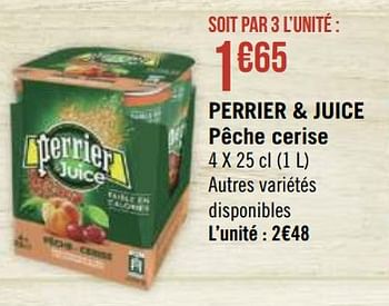 Promotions Perrier + juice pêche cerise - Perrier&Juice - Valide de 19/04/2021 à 02/05/2021 chez Géant Casino